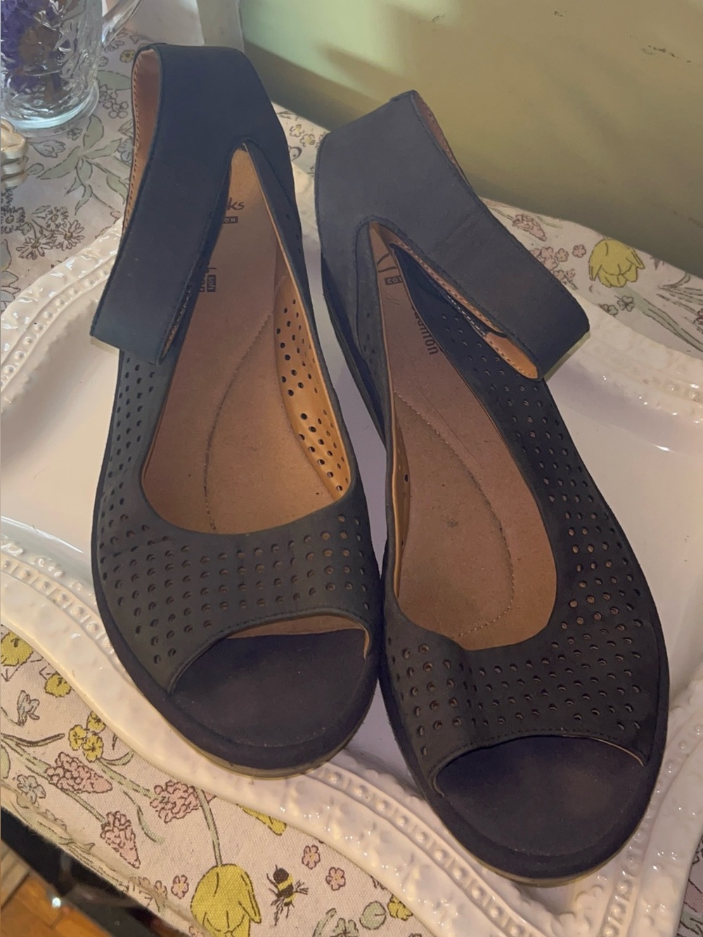 Clarks Blue Reedly Salene Wedge Sandals Size 9.5